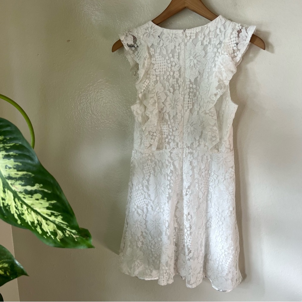 Lulus | Molinetto White Lace Ruffled Tiered Sleeveless Mini Dress - Picture 6 of 7